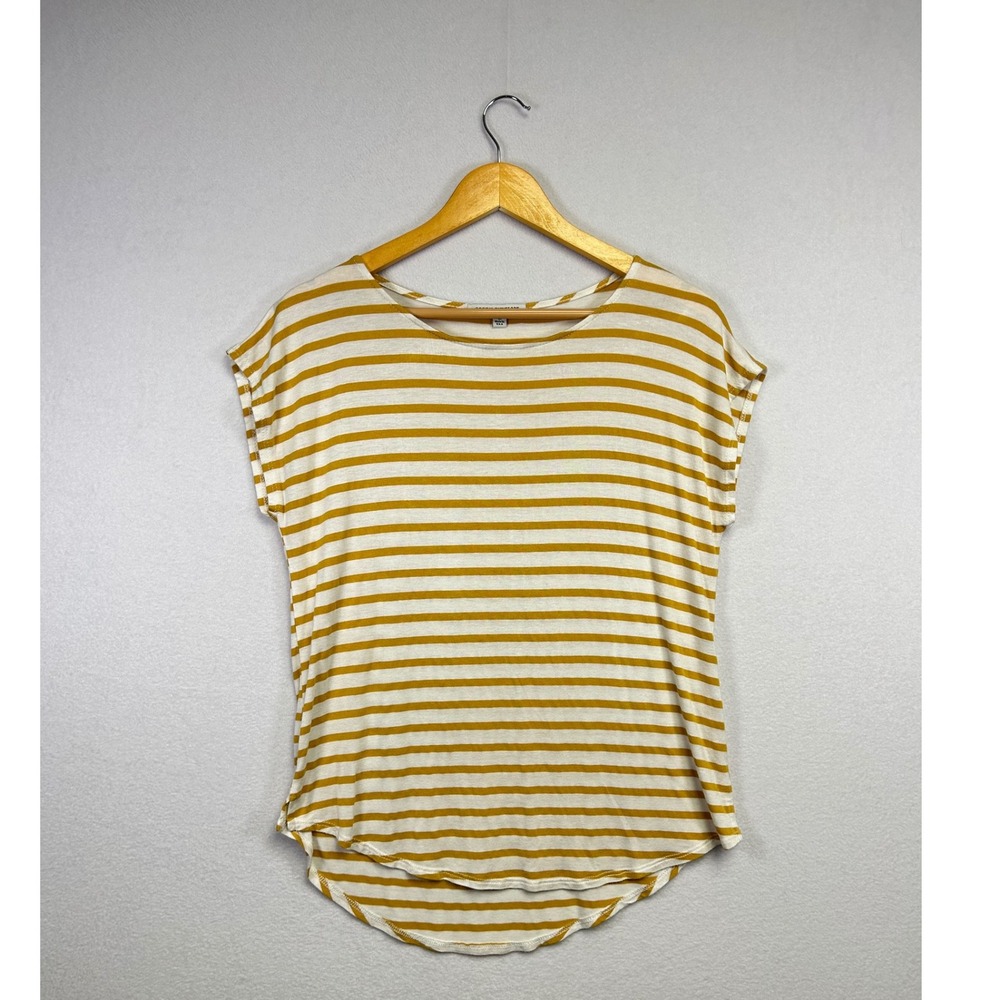 Green Envelope Womens Striped Short Sleeve‎ T Shirt Top Mustard Yellow White M